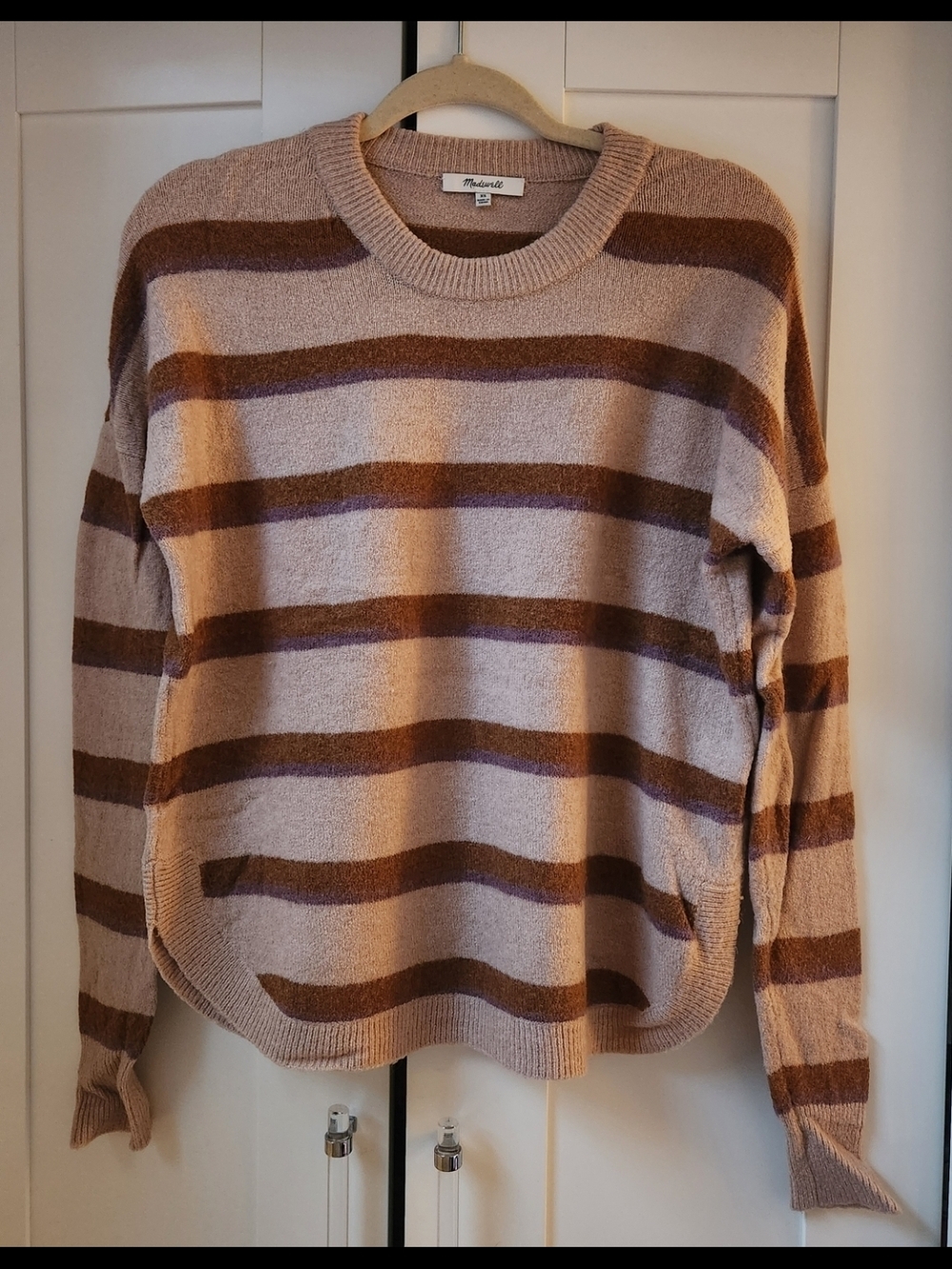 Madewell Striped Crewneck Sweater in Blush and Brown